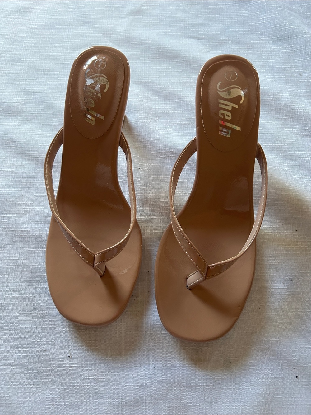 SHEIN Tan Minimalist Thong Heel Slides